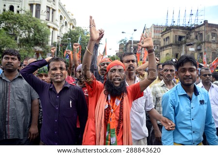 Bengal B.J.P. organized a law violation program protesting against failure of police in West Bengal, M.S.P. demands for farmer and violence by ruling T.M.C on June 18, 2015 in Calcutta, India.