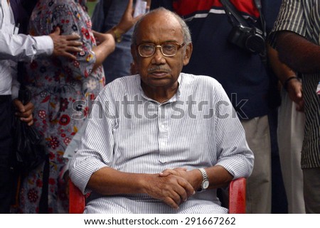 Bengali film director Tarun Majumder on occasion in a rally organized to commemorated 40 years of National Emergency on June 26, 2015 in Calcutta, India.