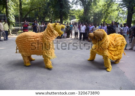 Alipore Zoo and Dhumketu Puppet Theatre organized a puppet show conveying a massage of animal on the occasion of Foundation Day of the Zoological Garden on September 25, 2015 in Calcutta, India.