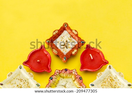 Decorative Diwali lamp on yellow background, Diwali festival India Asia South East Asia
