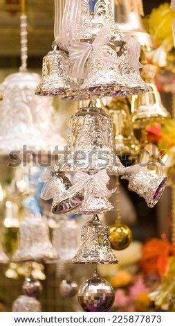 Christmas silver bell decoration closeup