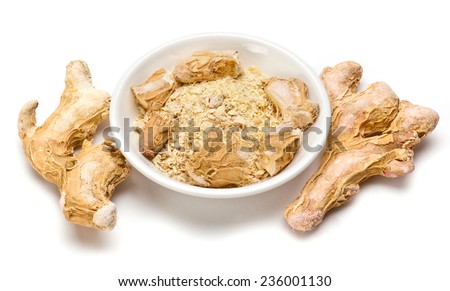 Dry ginger root and grated powder