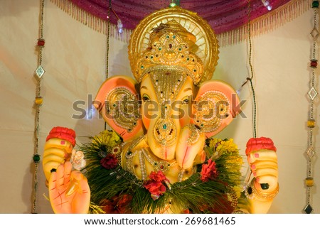 Mumbai, MAHARASHTRA, INDIA - September 4, 2011: Lord Ganesha worship on Ganesh Chaturthi festival