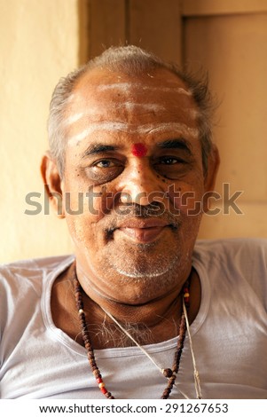 Religious old Hindu man closeup; Nanded; Maharashtra; India; South East Asia