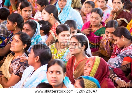 MAHARASHTRA, INDIA December 18, 2011: Women crowed in Indian wedding, December 18, 2011, Rural village Salunkwadi, Ambajogai, Beed, Maharashtra, India, South East Asia.