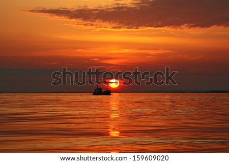 Sailship at sunset, Norway
