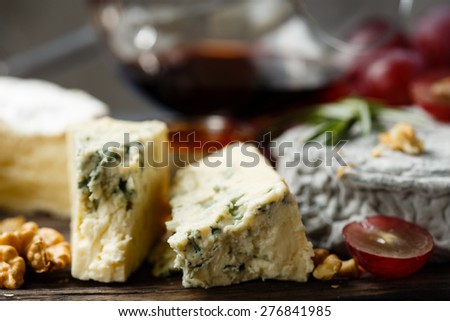 Plate of french cheeses horizontal close-up