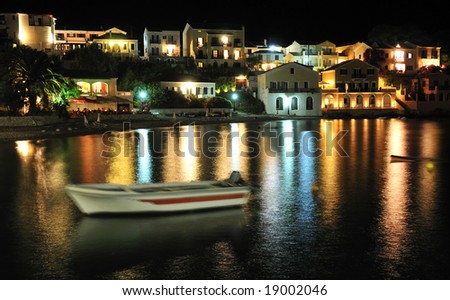 The tiny village of Assos, Kefalonia, Greece at night