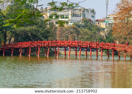 The famous red bridge in Hanoi, Vietnam