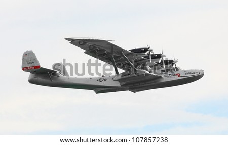 ST. WOLFGANG, AUSTRIA - JULY 7: The Dornier Do.24 is a 1930s German three-engine flying boat. Rare warbird in Air Challenge on July 7, 2012 in St. Wolfgang.