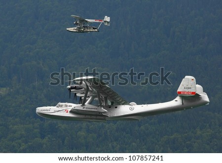 ST. WOLFGANG, AUSTRIA - JULY 7: The Dornier Do.24 is a 1930s German three-engine flying boat. Rare warbird in Air Challenge on July 7, 2012 in St. Wolfgang.