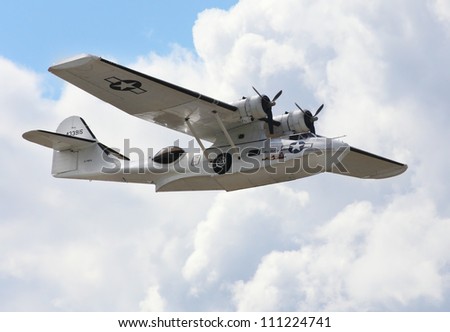 PILSEN, CZECH REPUBLIC - AUGUST 25: Most popular american rescue flying boat during second world war Consolidated PBY-5A Catalina, Pilsen Aeronautical Days on August 25, 2012 in Pilsen Czech Republic.