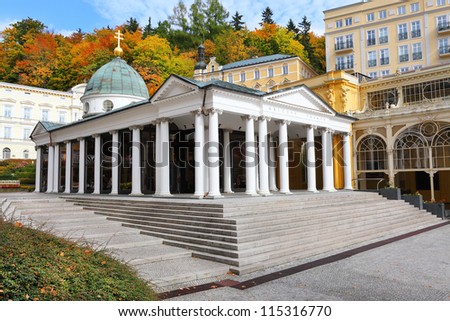 Marianske Lazne Spa, Cross Spring Pavilion. The most famous spring heavily mineralized with a laxative effect.  Czech Republic, Europe