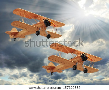 Retro style picture of the biplanes Retro style picture of the biplanes