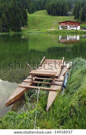 Rare Ferry boat in Misurina Lake - Italy Europe