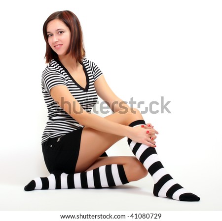 funny socks. girl in funny socks posing
