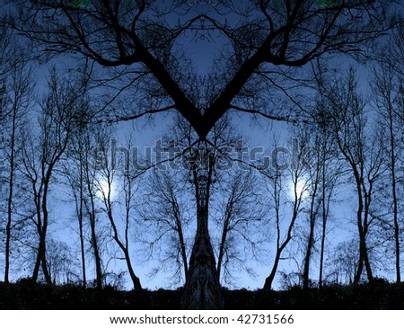 Tree silhouette, fantasy style  monochrome image. Great for Halloween brochures and advertisements