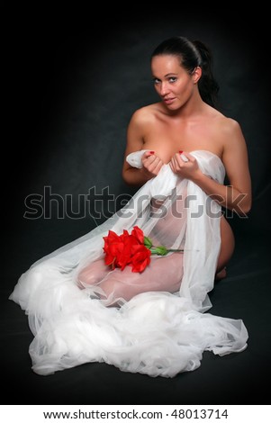 stock photo Portrait beautiful girl dressed in bridal veil with flower