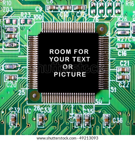 Electronic circuit closeup with area for text or picture. Great for IT brochures and advertising.