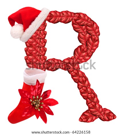 Christmas letter with Santa Claus cap and stocking. One part of great