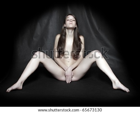 Naked Beautiful Woman Posing On Black Background Fine Art Style Great