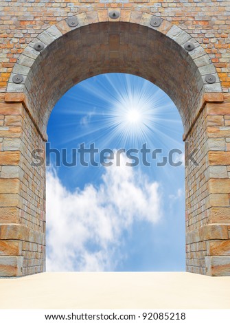 Stone gate to heaven. Business concept. Success metaphor.