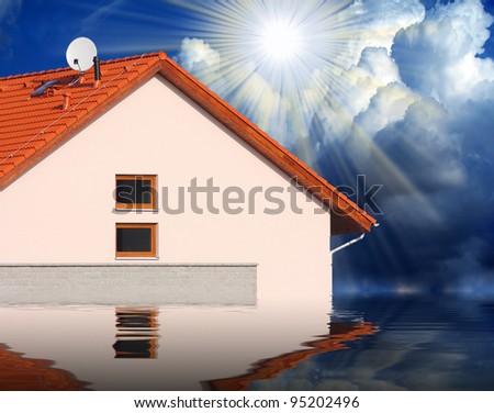 Flooded houses. Insurance business concept.