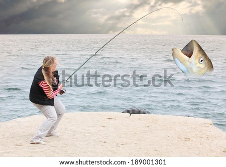 The Young Woman and the Sea. Funny picture from fishing.