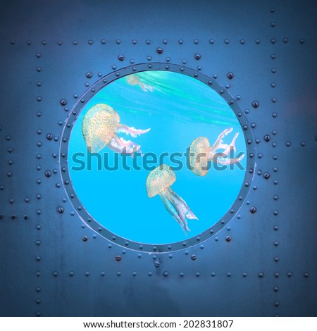 Submarine window with view to sea.