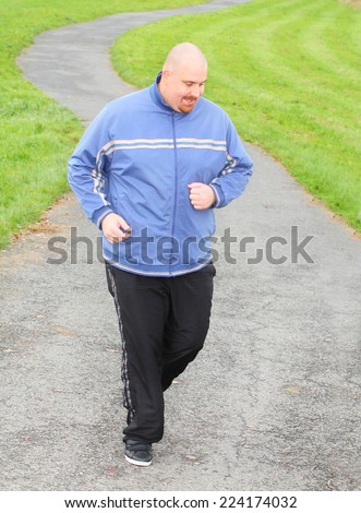Overweight man running. Weight loss concept.