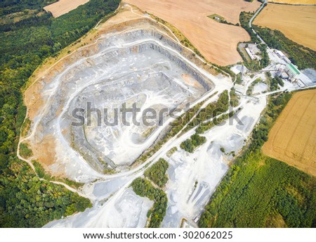 Aerial view of abandoned mine. Industrial landscape after mining.