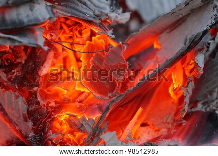 Burning paper waste - close up with shallow DOF. Enviromental concept.