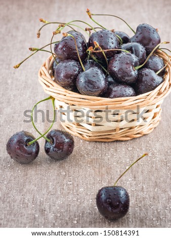 Ripe cherries in a basket