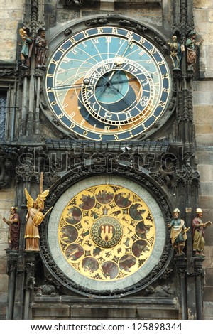 The Prague Astronomical Clock, or Prague Orloj,medieval astronomical mechanical device,Czech Republic