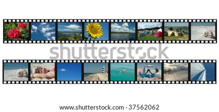 Set of filmstrips with vacation travel photos