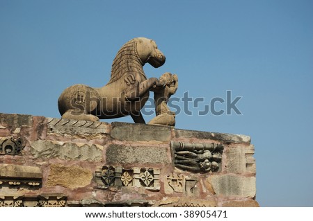Statue of Lion at Khajuraho, famous hindu sacred place
