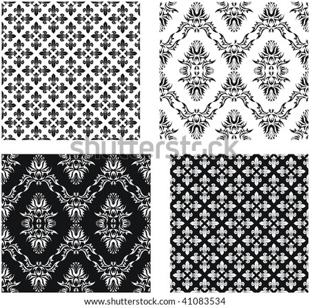  Set of vector seamless damask patterns and patterns with fleurde