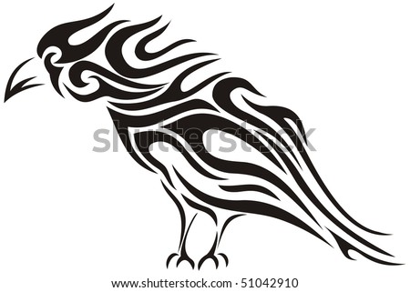 stock photo : Tribal raven tattoo - illustration