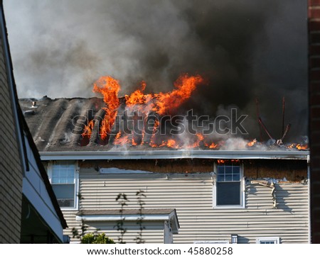 A house on fire.