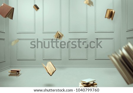 Room full of flying books