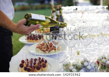 Luxury Food And Drinks On Wedding Table. Different Sort Of Canape For A Self Service Buffet