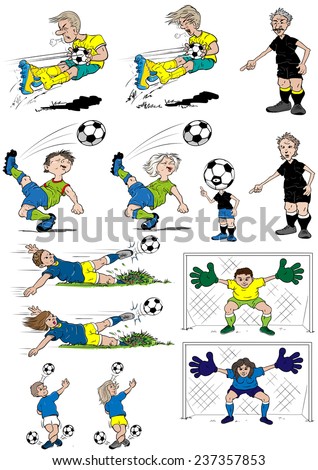 Cartoon soccer players, female and male