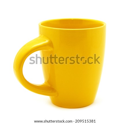 Yellow mug empty blank for coffee or tea isolated on white background