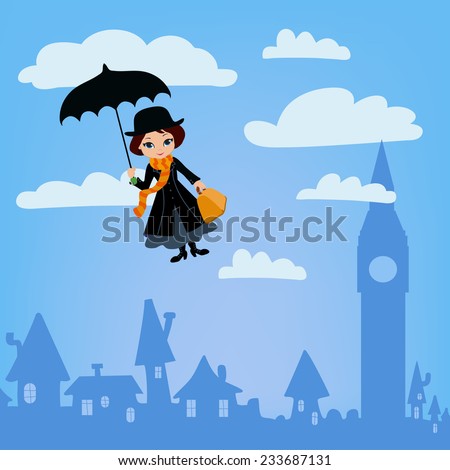 Mary Poppins flies over London Mary Poppins flies over London