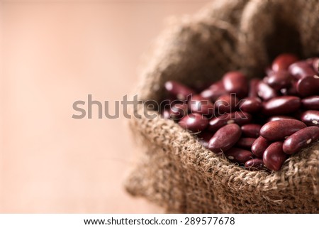 Kidney bean,Red beans in sack on wood background