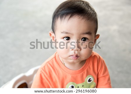Asian baby boy before eat rice