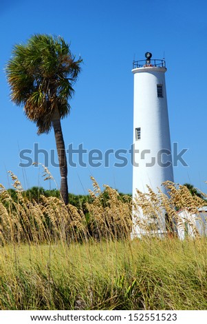 Lighthouse and a palm tree on a tropical island near Tampa Florida
