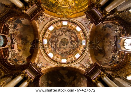 Prague - cupola of st. Nicholas church - scene of The celebration of saint Nicholas