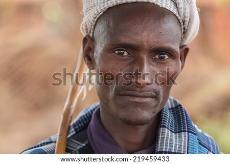 GAYO VILLAGE, ETHIOPIA - JUNE 19: Portrait of an unidentified Ethiopian man on June 19, 2012 in Gayo village, Ethiopia.