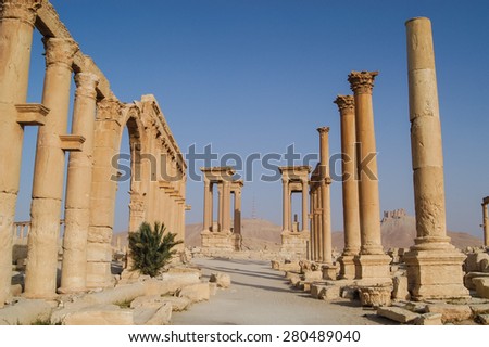 Ancient ruin city of Palmyra in Syria a UNESCO world heritage site of history